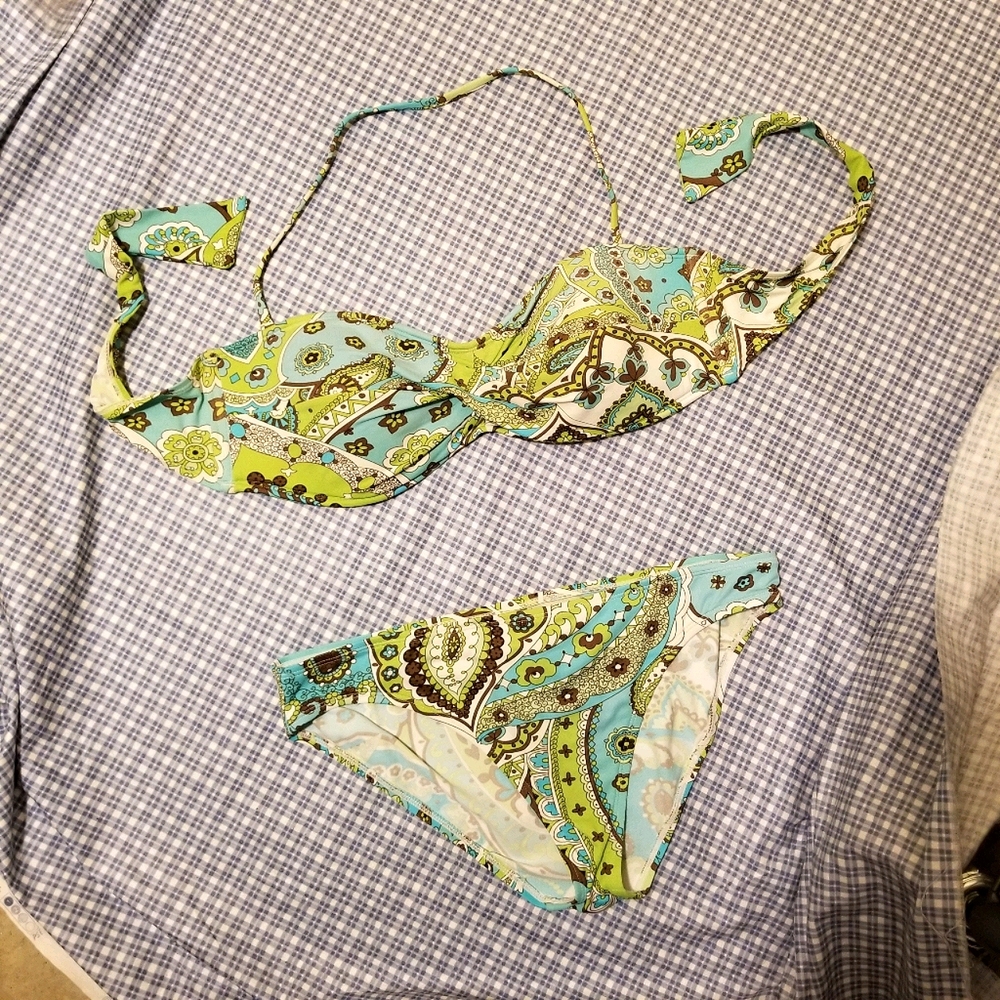 Tommy Bahama aqua paisley bandeau bikini large